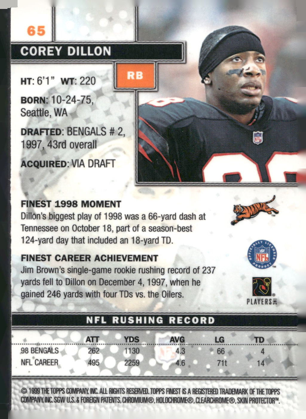 1999 Finest #65 Corey Dillon