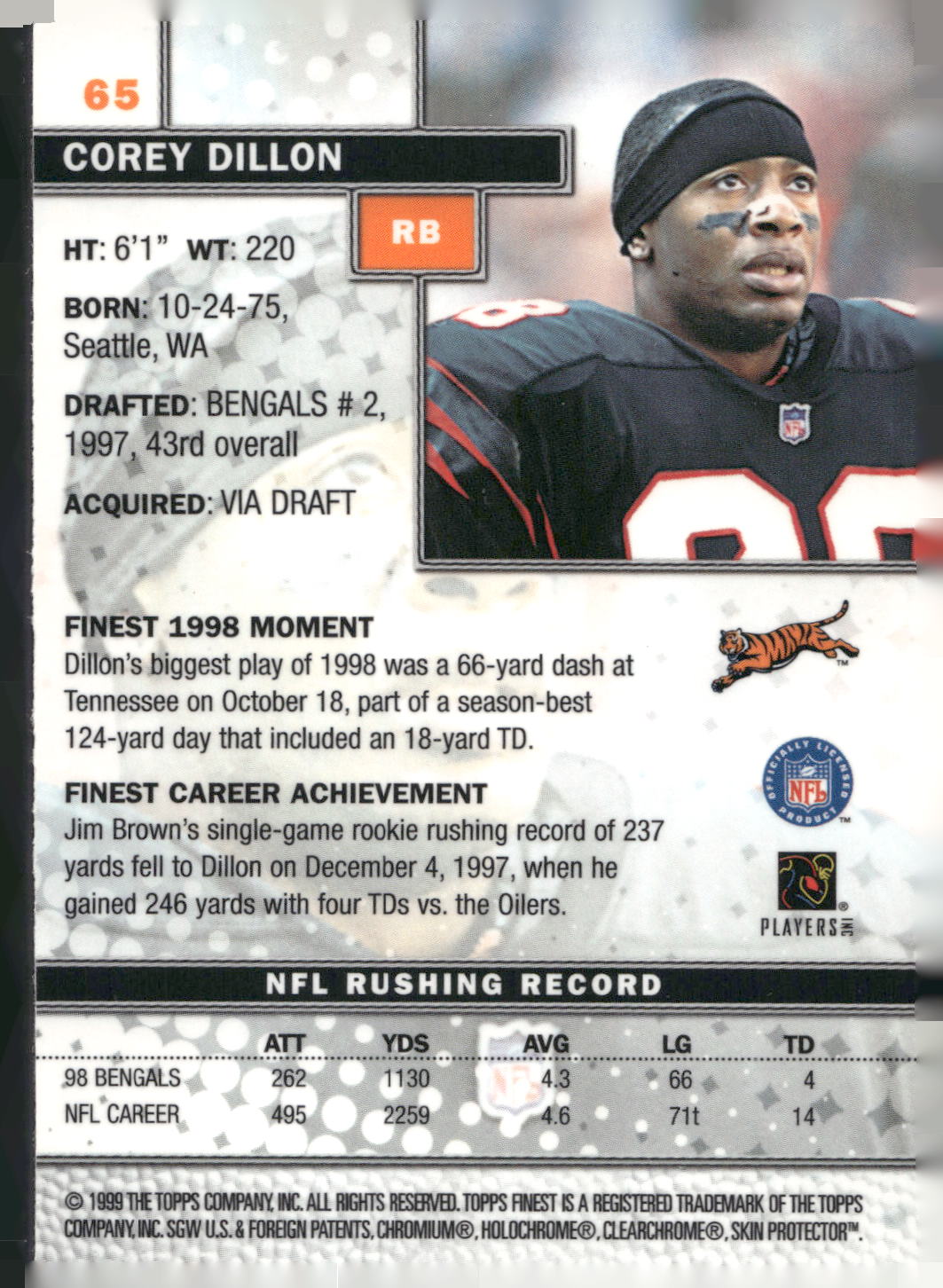 1999 Finest #65 Corey Dillon
