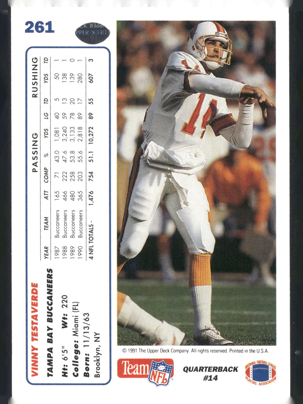 1991 Upper Deck #261 Vinny Testaverde