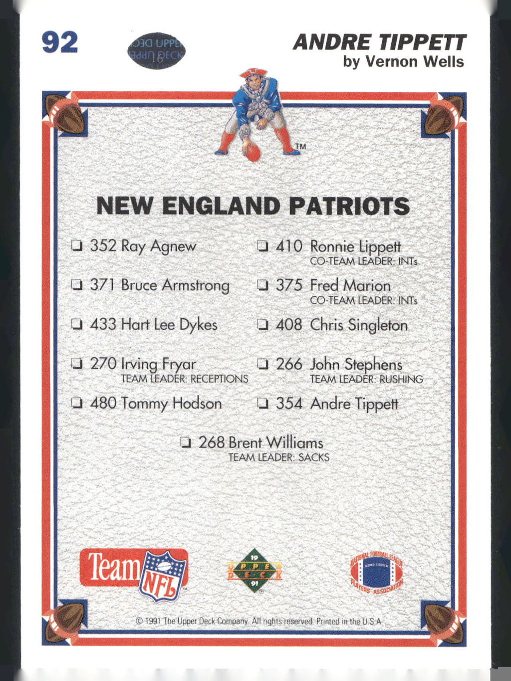 1991 Upper Deck #92 Andre Tippett