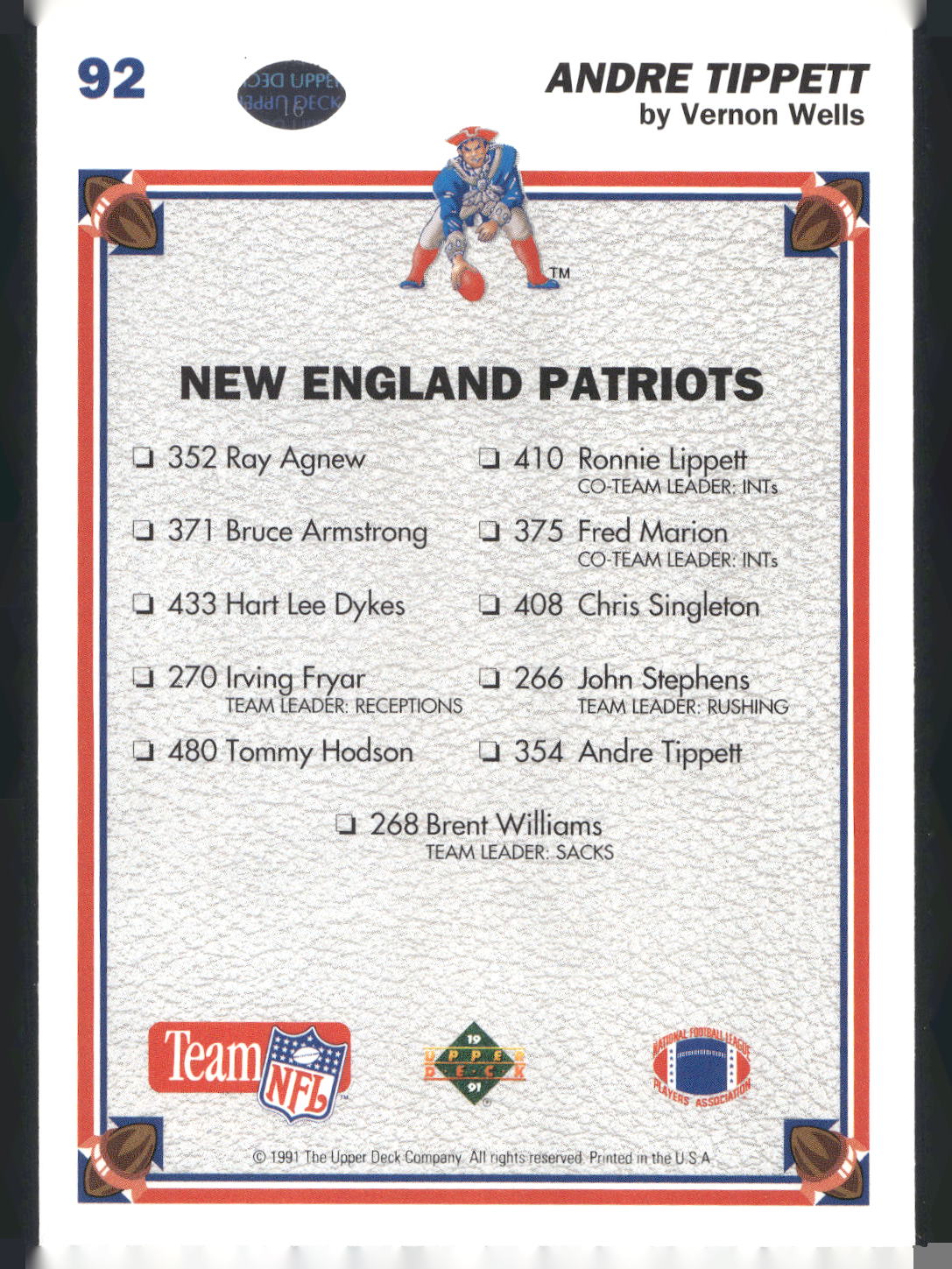 1991 Upper Deck #92 Andre Tippett