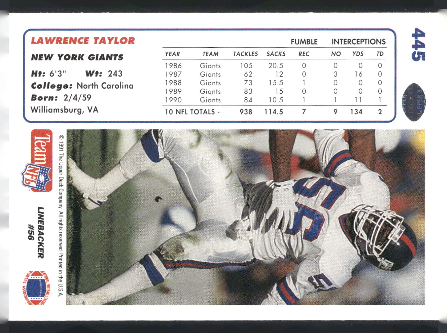 1991 Upper Deck #445 Lawrence Taylor