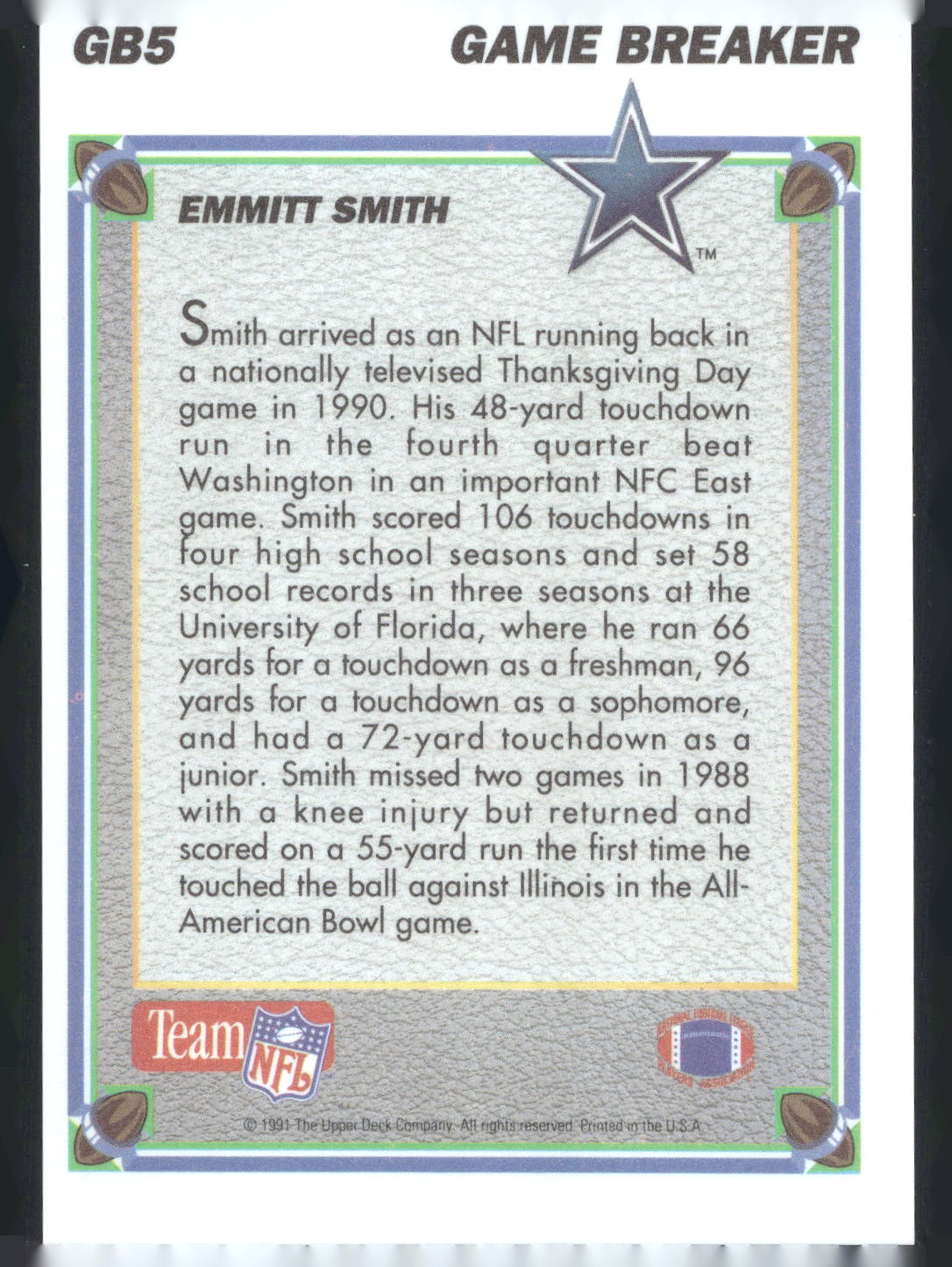 1991 Upper Deck #GB5 Emmitt Smith Game Breakers