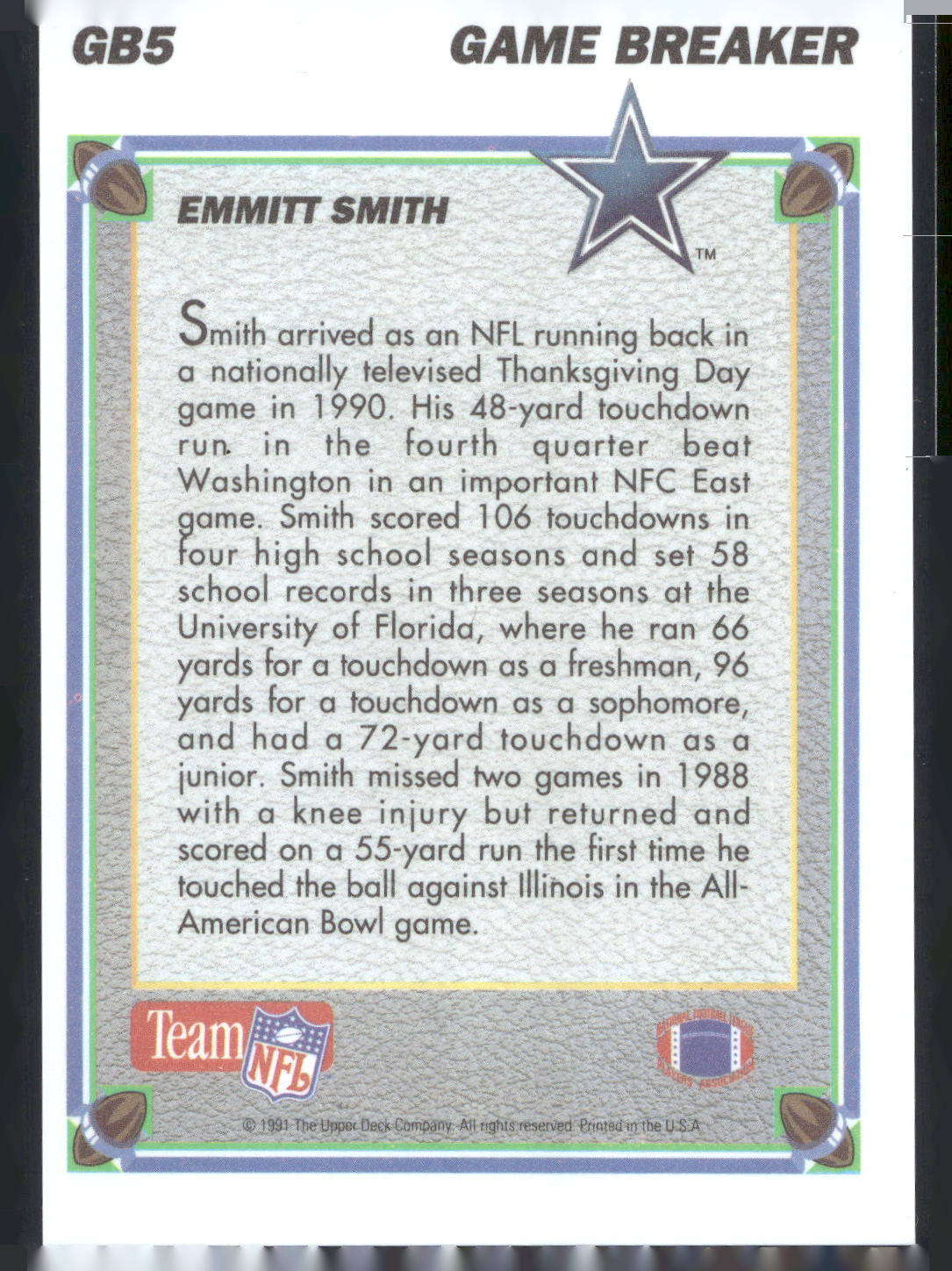 1991 Upper Deck #GB5 Emmitt Smith Game Breakers