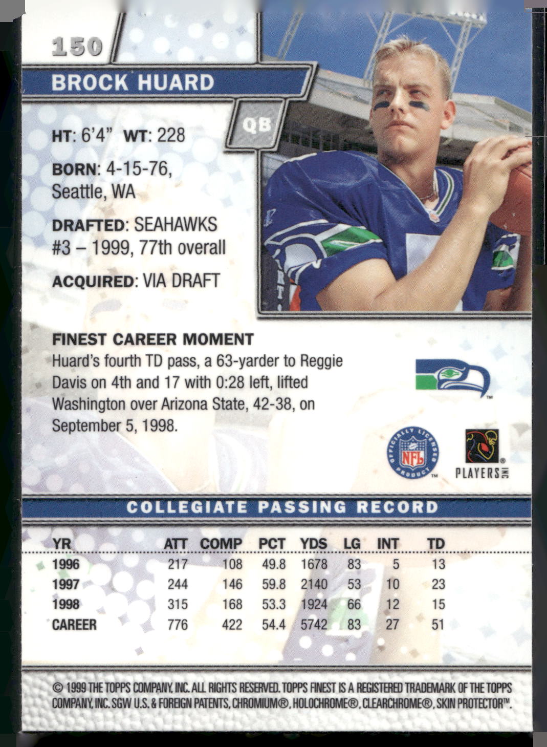 1999 Finest #150 Brock Huard