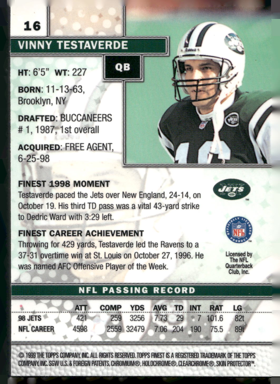 1999 Finest #16 Vinny Testaverde