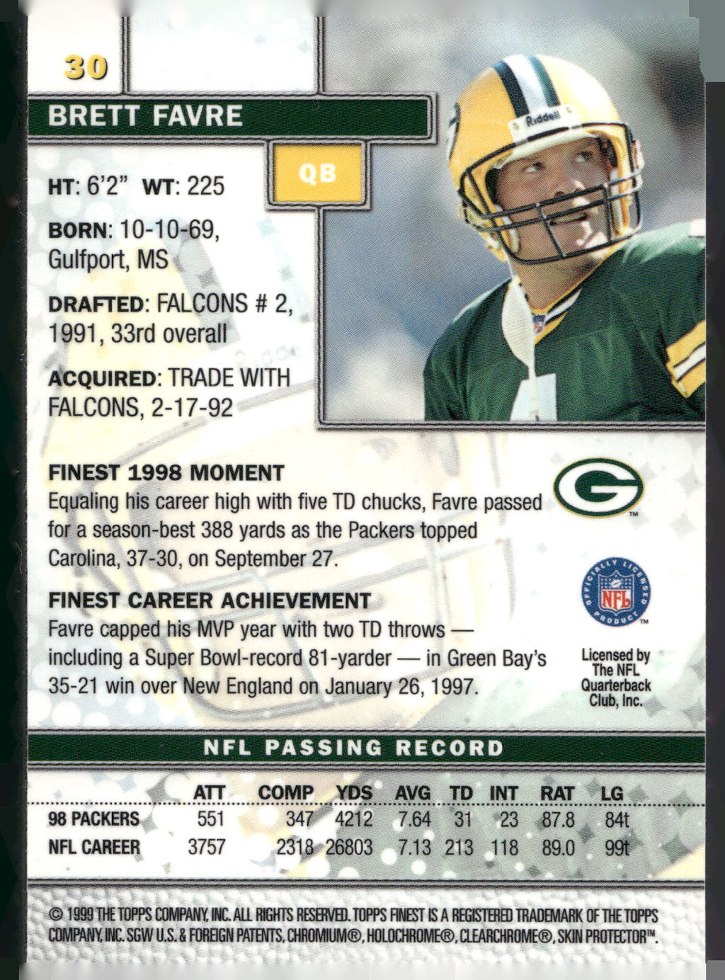 1999 Finest #30 Brett Favre