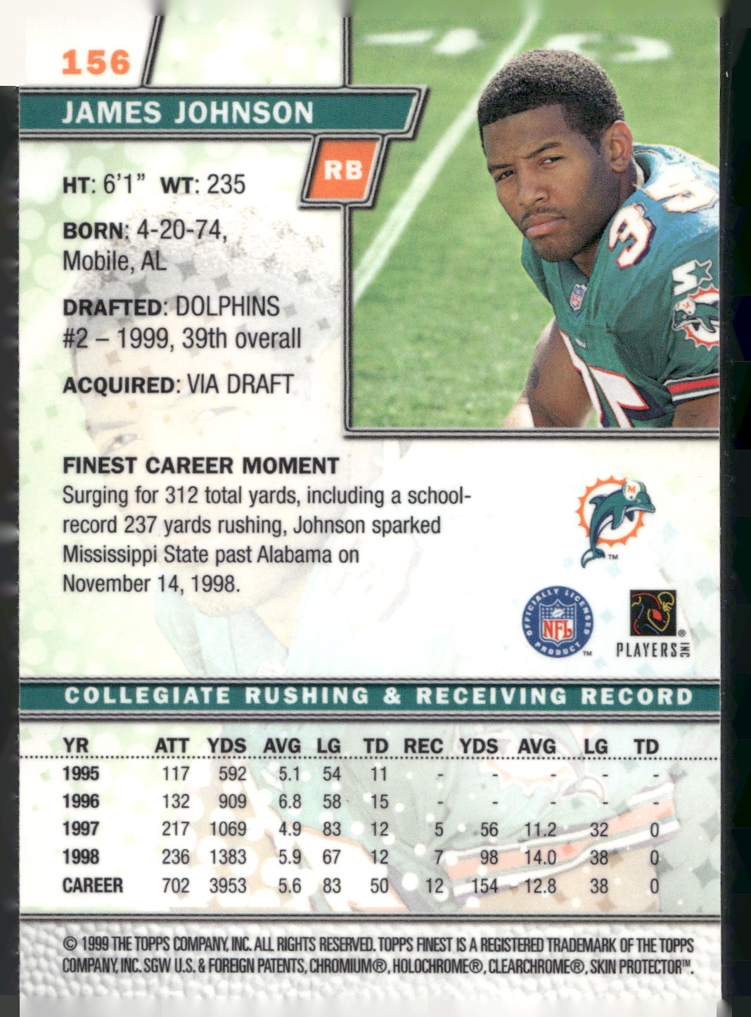 1999 Finest #156 James Johnson