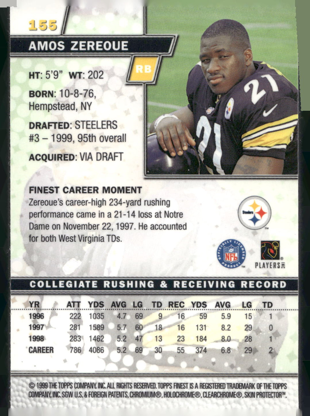1999 Finest #155 Amos Zereoue