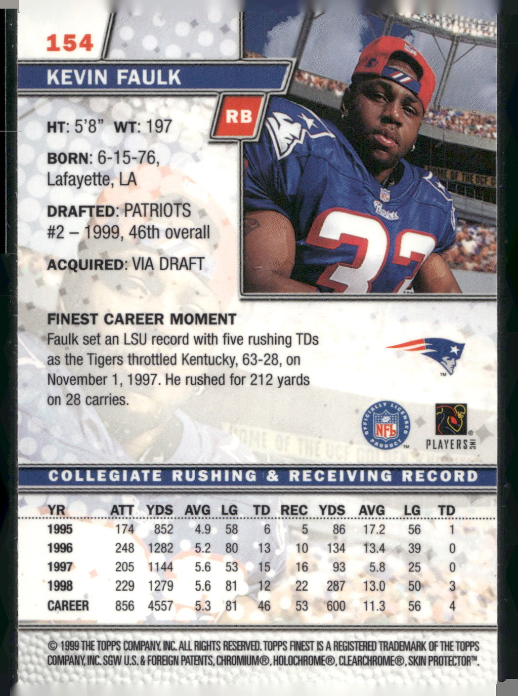 1999 Finest #154 Kevin Faulk