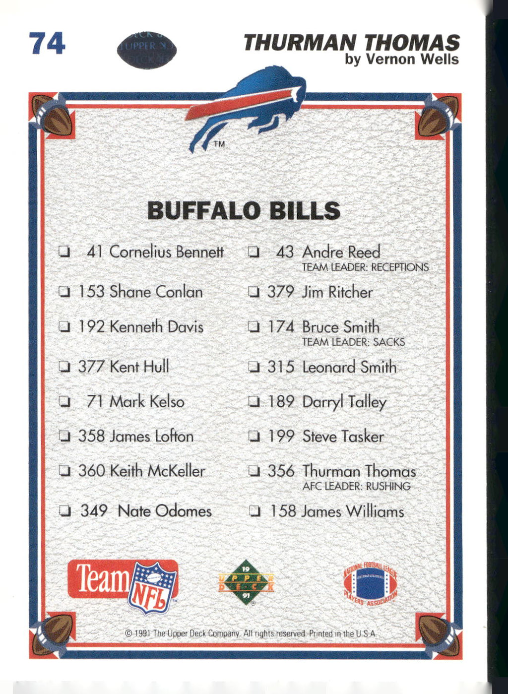 1991 Upper Deck #74 Thurman Thomas