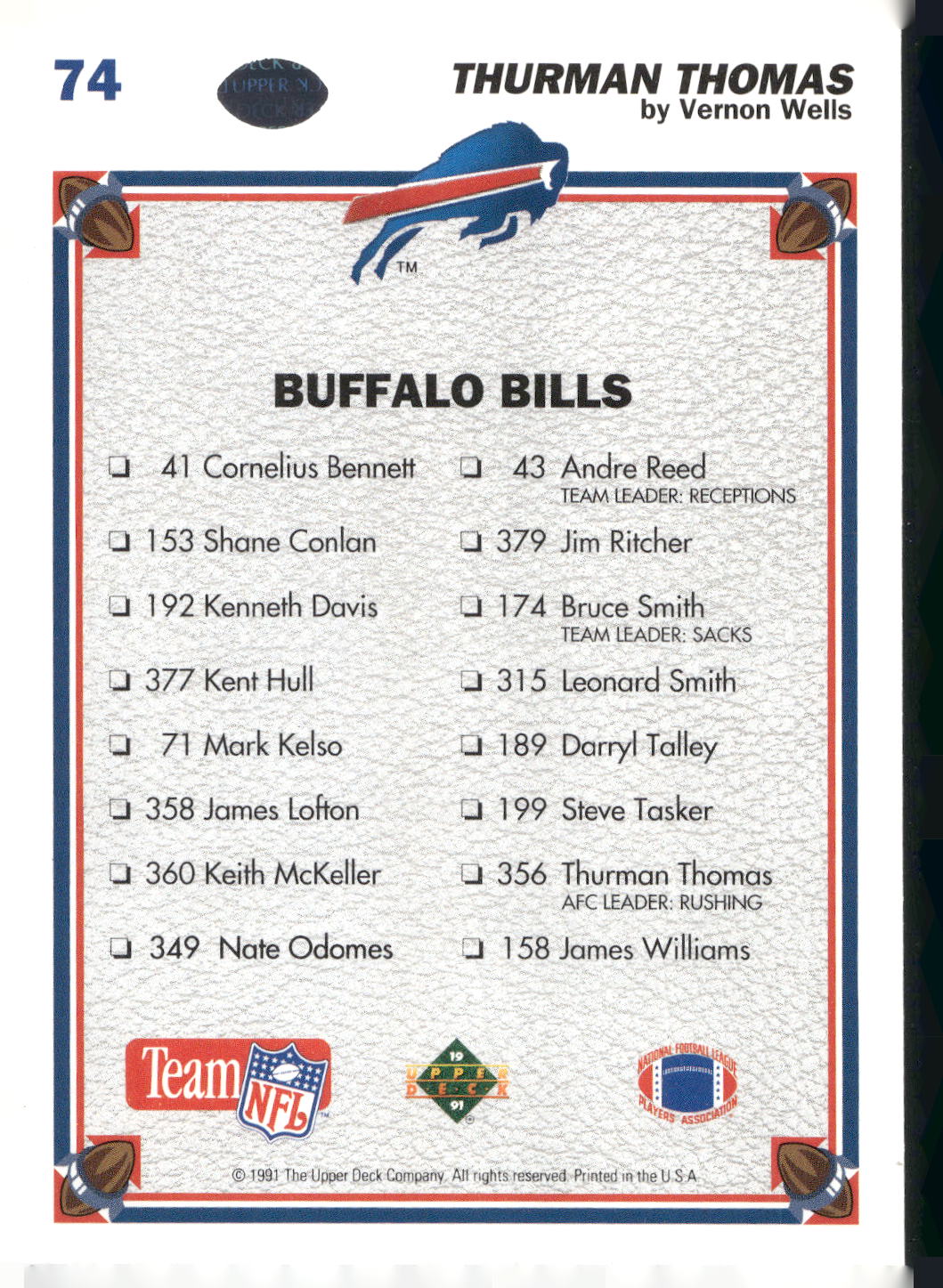 1991 Upper Deck #74 Thurman Thomas