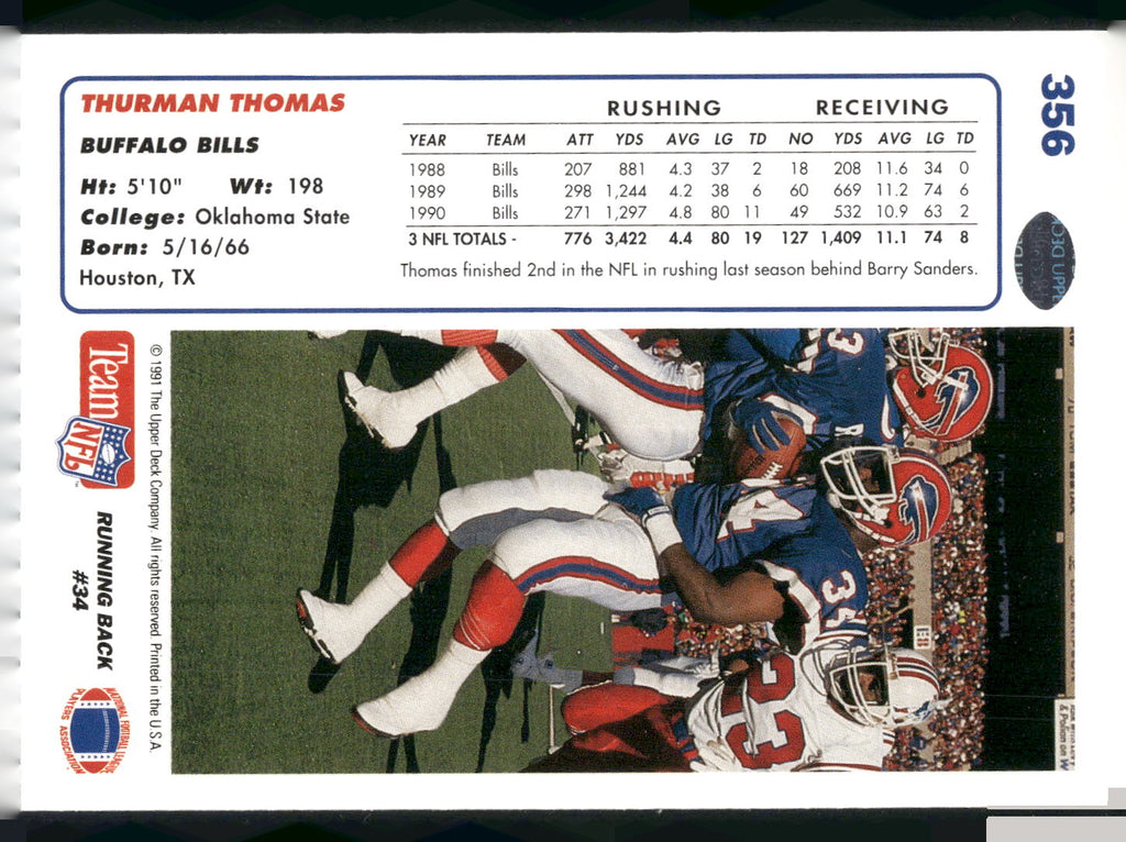 1991 Upper Deck #356 Thurman Thomas