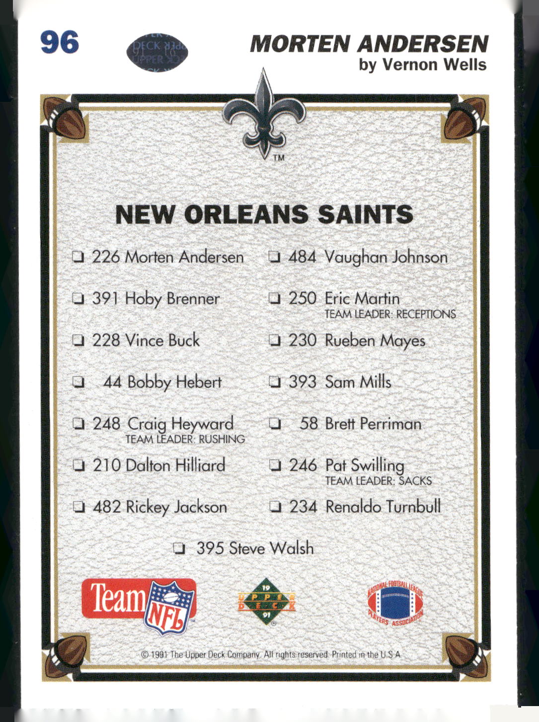1991 Upper Deck #96 Morten Andersen