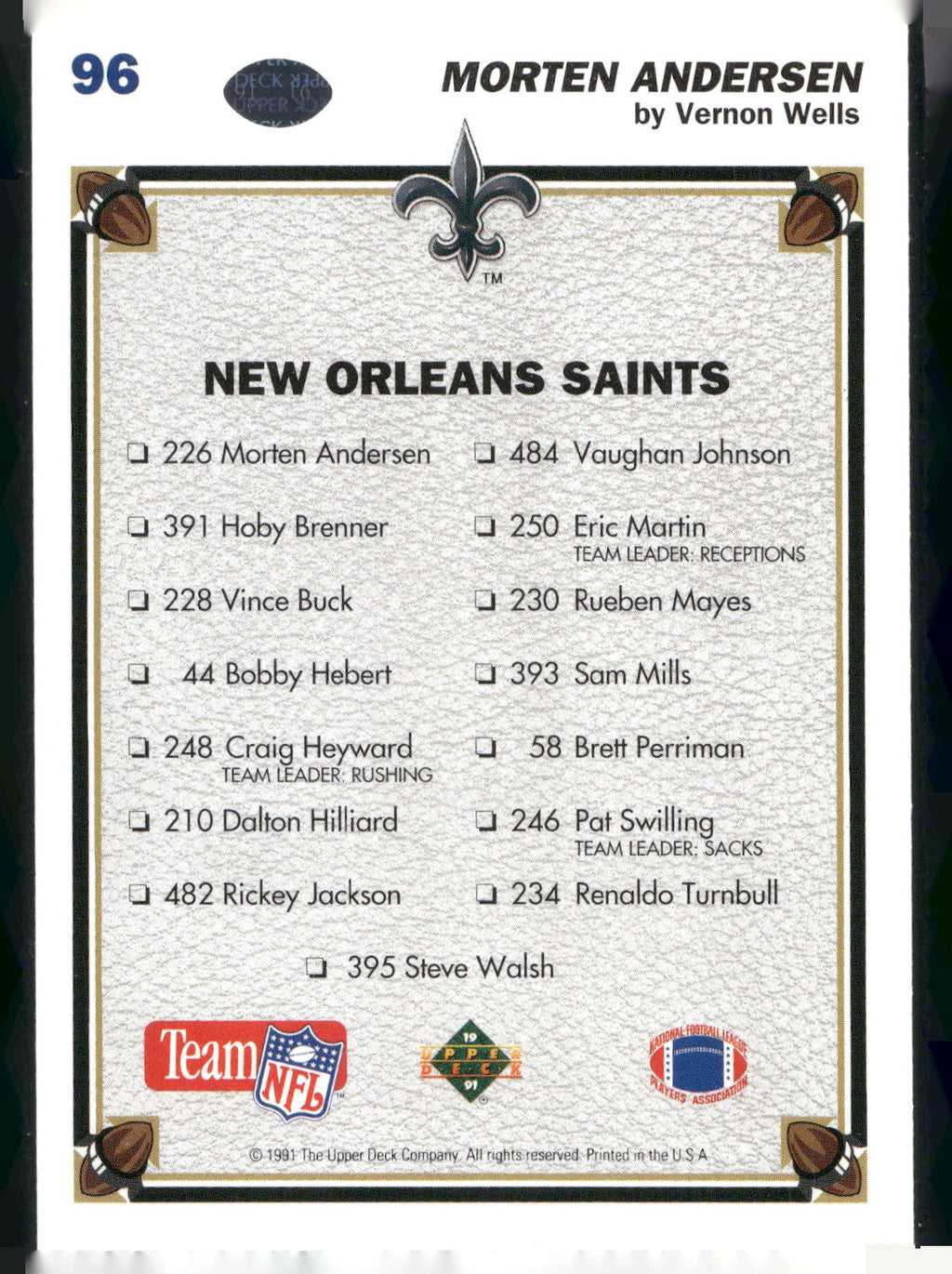 1991 Upper Deck #96 Morten Andersen