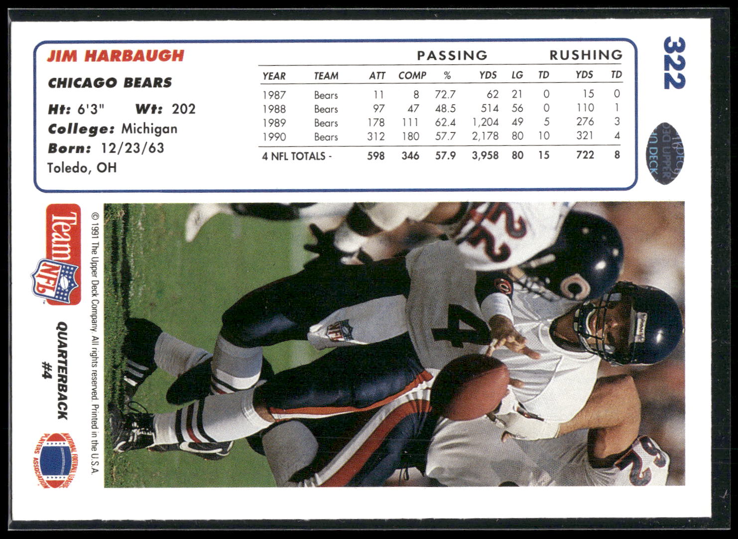 1991 Upper Deck #322 Jim Harbaugh