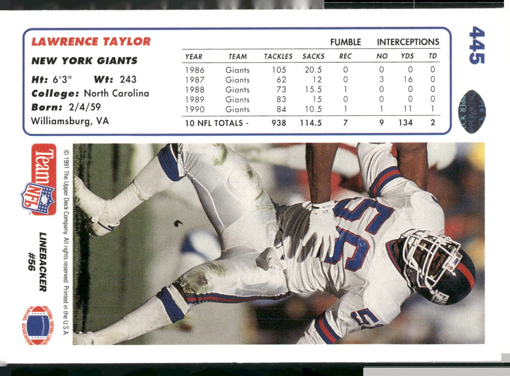 1991 Upper Deck #445 Lawrence Taylor