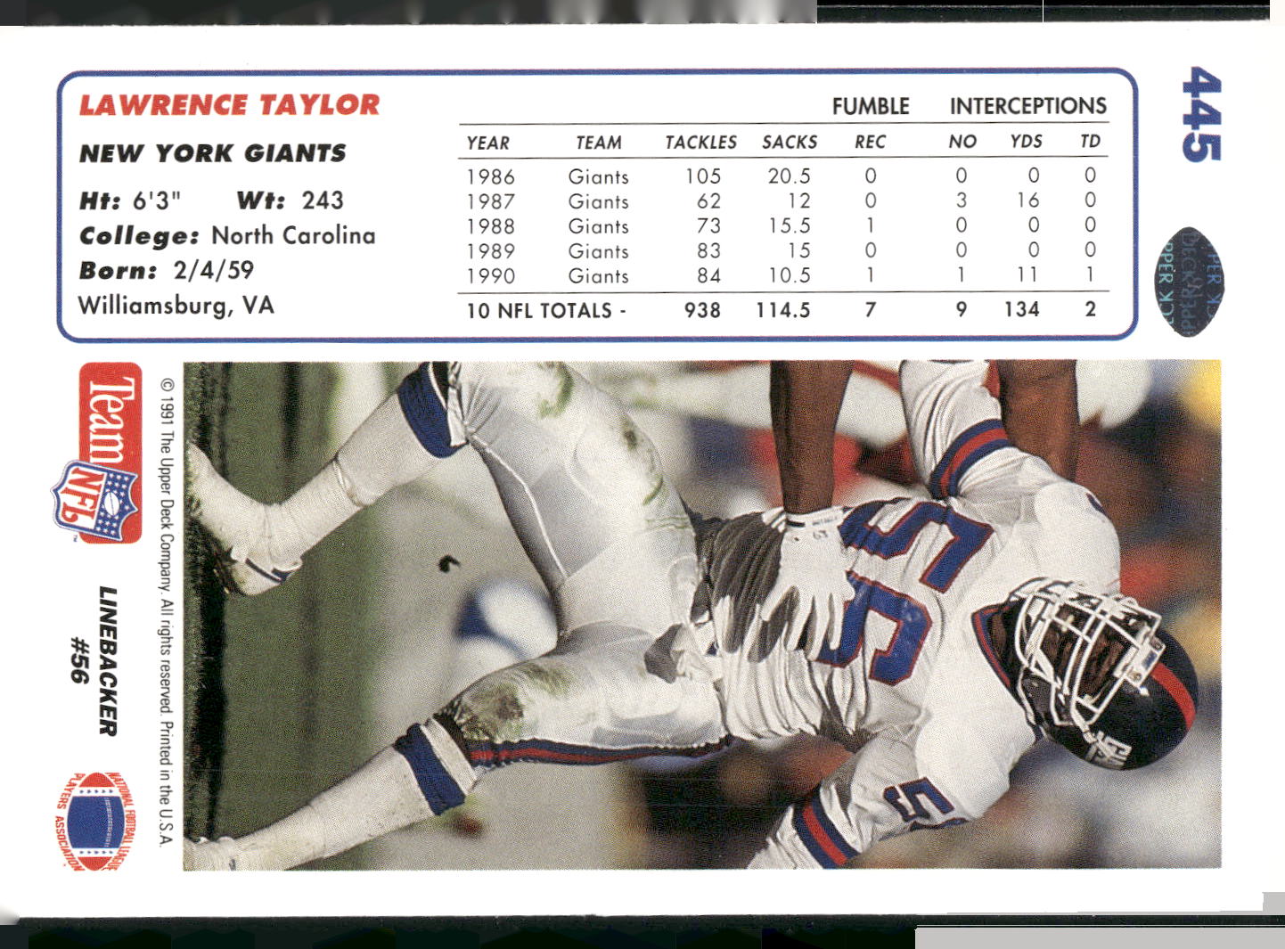 1991 Upper Deck #445 Lawrence Taylor