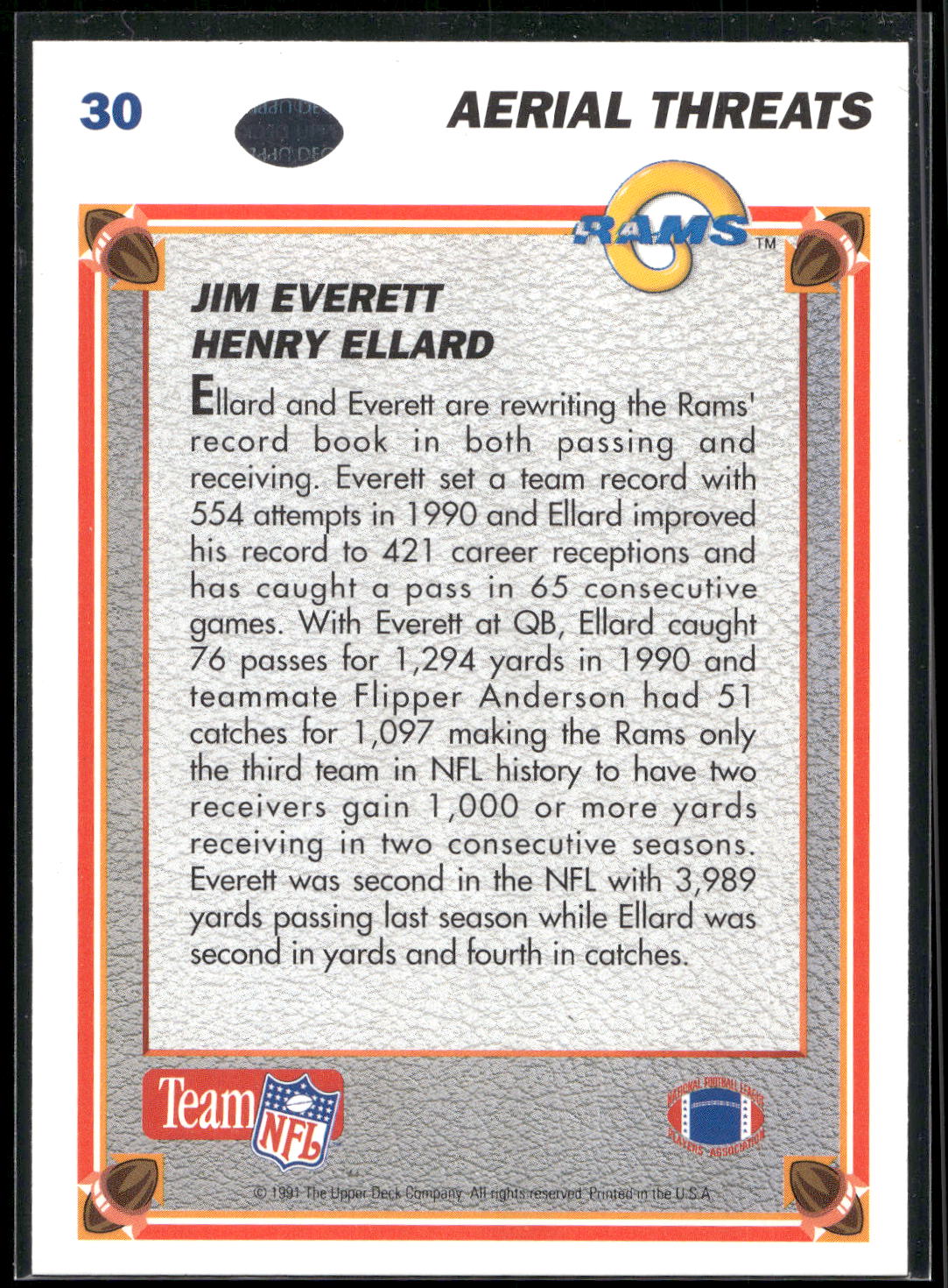 1991 Upper Deck #30 Jim Everett / Henry Ellard