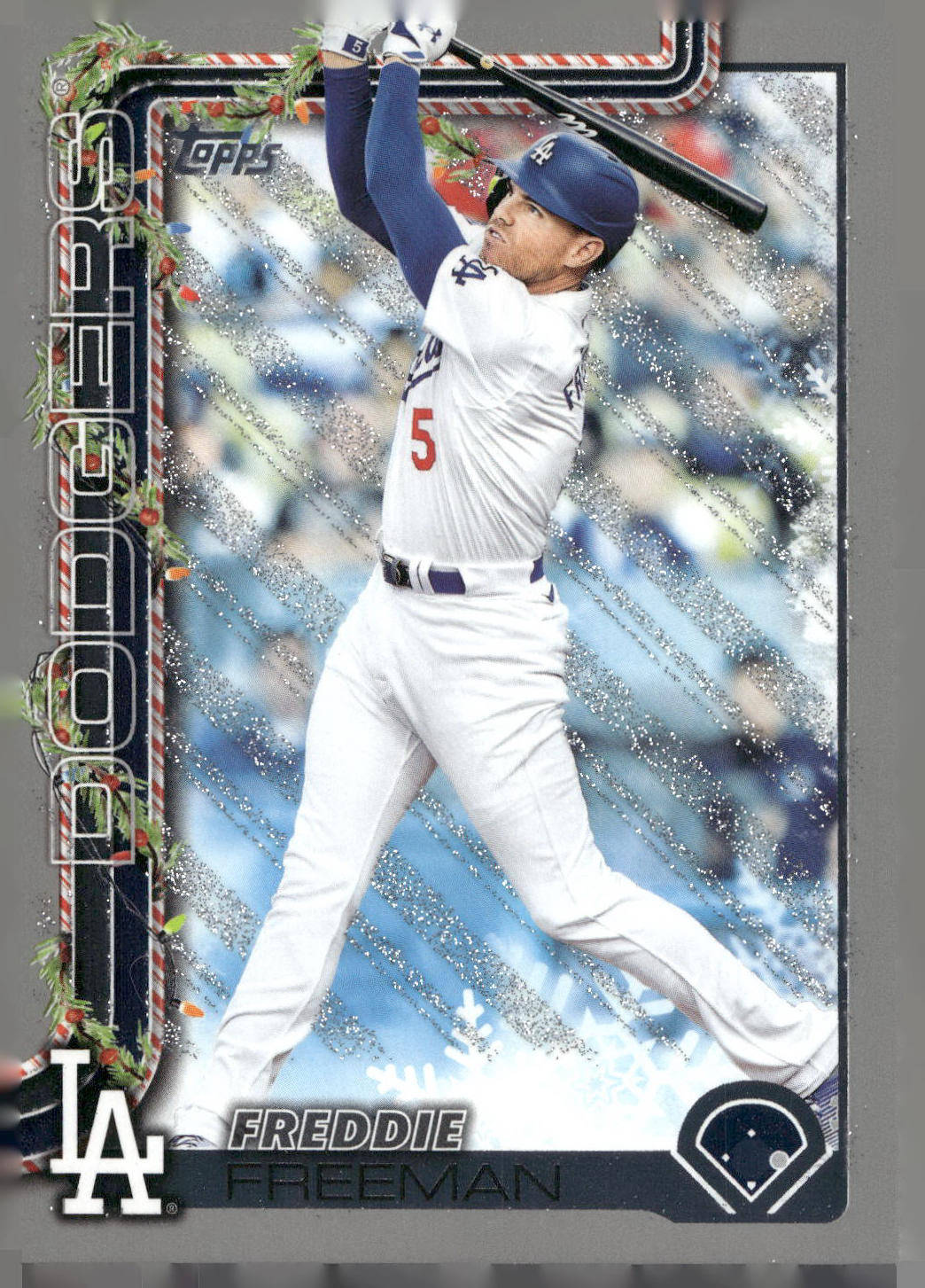 2025 Topps Holiday #H12 Freddie Freeman Silver Glitter Holiday