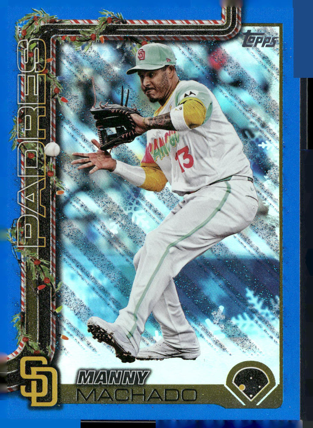 2025 Topps Holiday #H91 Manny Machado Blue Metallic Glitter Holiday