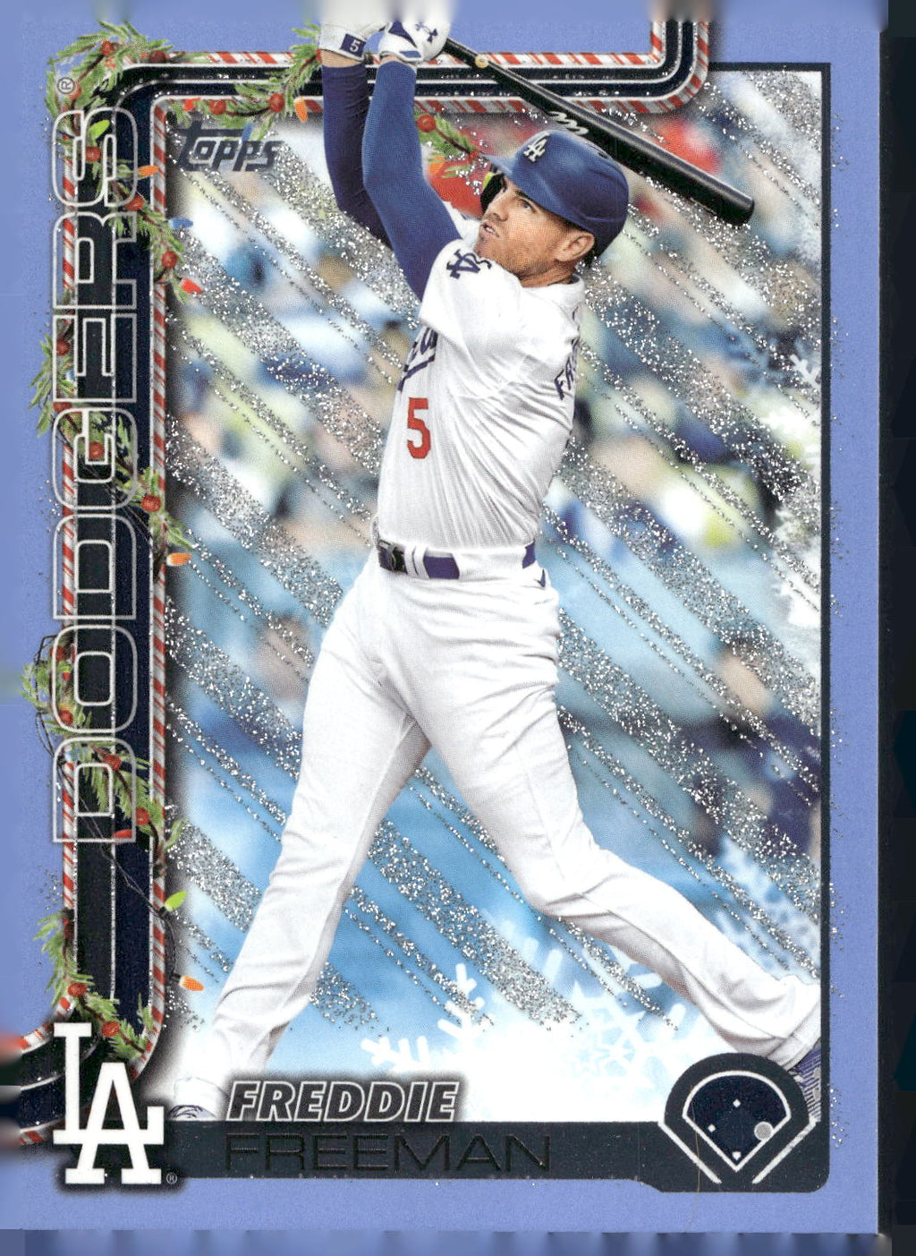 2025 Topps Holiday #H12 Freddie Freeman Light Blue & White Glitter Holiday