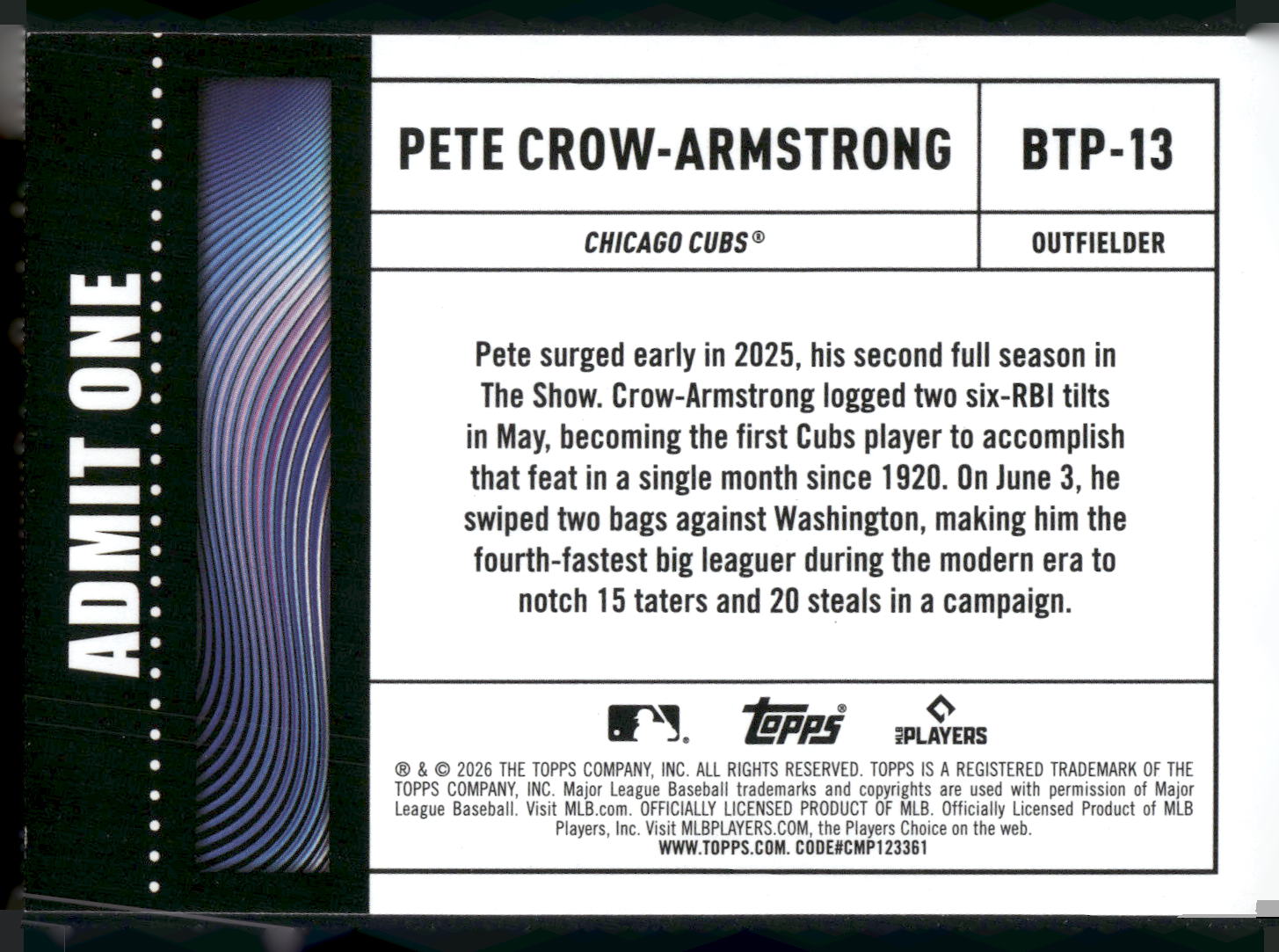 2026 Topps #BTP-13 Pete Crow-Armstrong Big Ticket Players