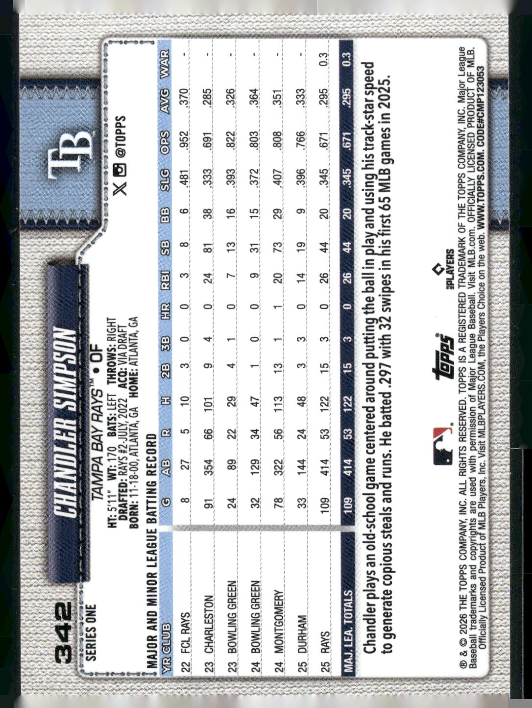 2026 Topps #342 Chandler Simpson