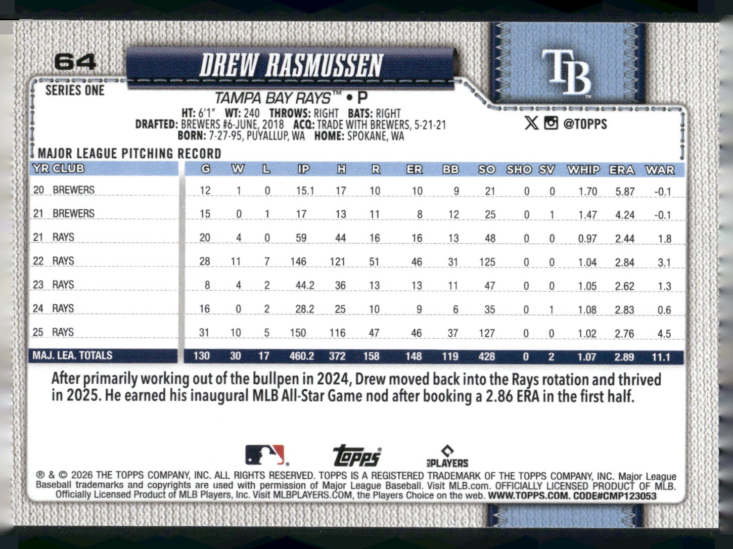 2026 Topps #64 Drew Rasmussen