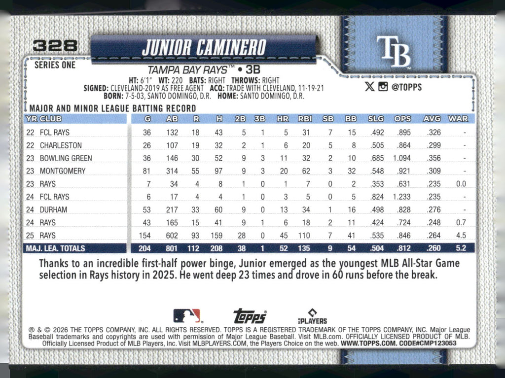 2026 Topps #328 Junior Caminero