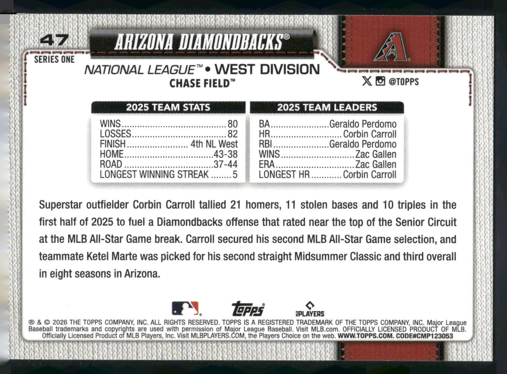 2026 Topps #47 Arizona Diamondbacks