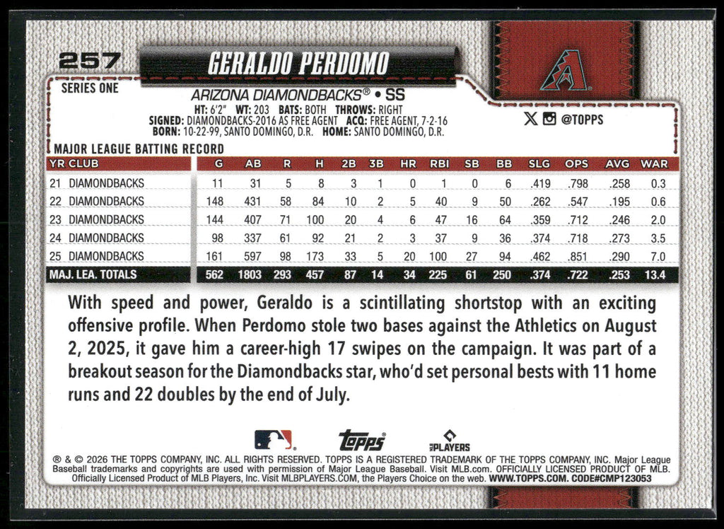 2026 Topps #257 Geraldo Perdomo