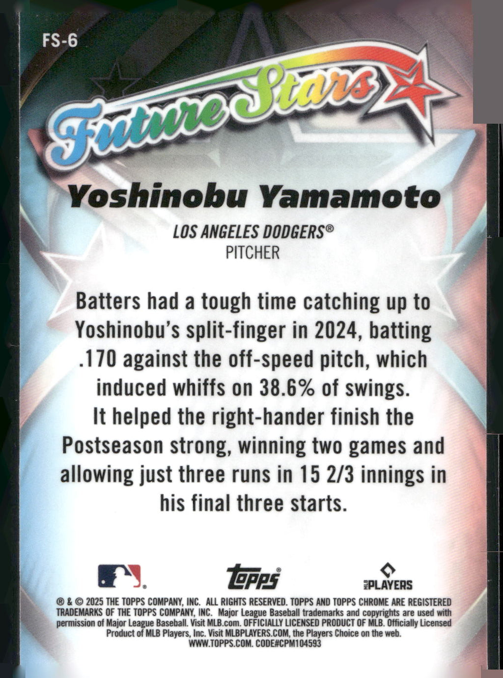 2025 Topps Chrome #FS-6 Yoshinobu Yamamoto Future Stars