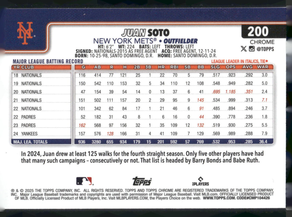2025 Topps Chrome #200 Juan Soto RayWave Refractors
