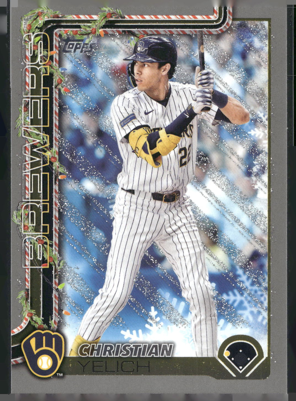 2025 Topps Holiday #H25 Christian Yelich Silver Glitter Holiday