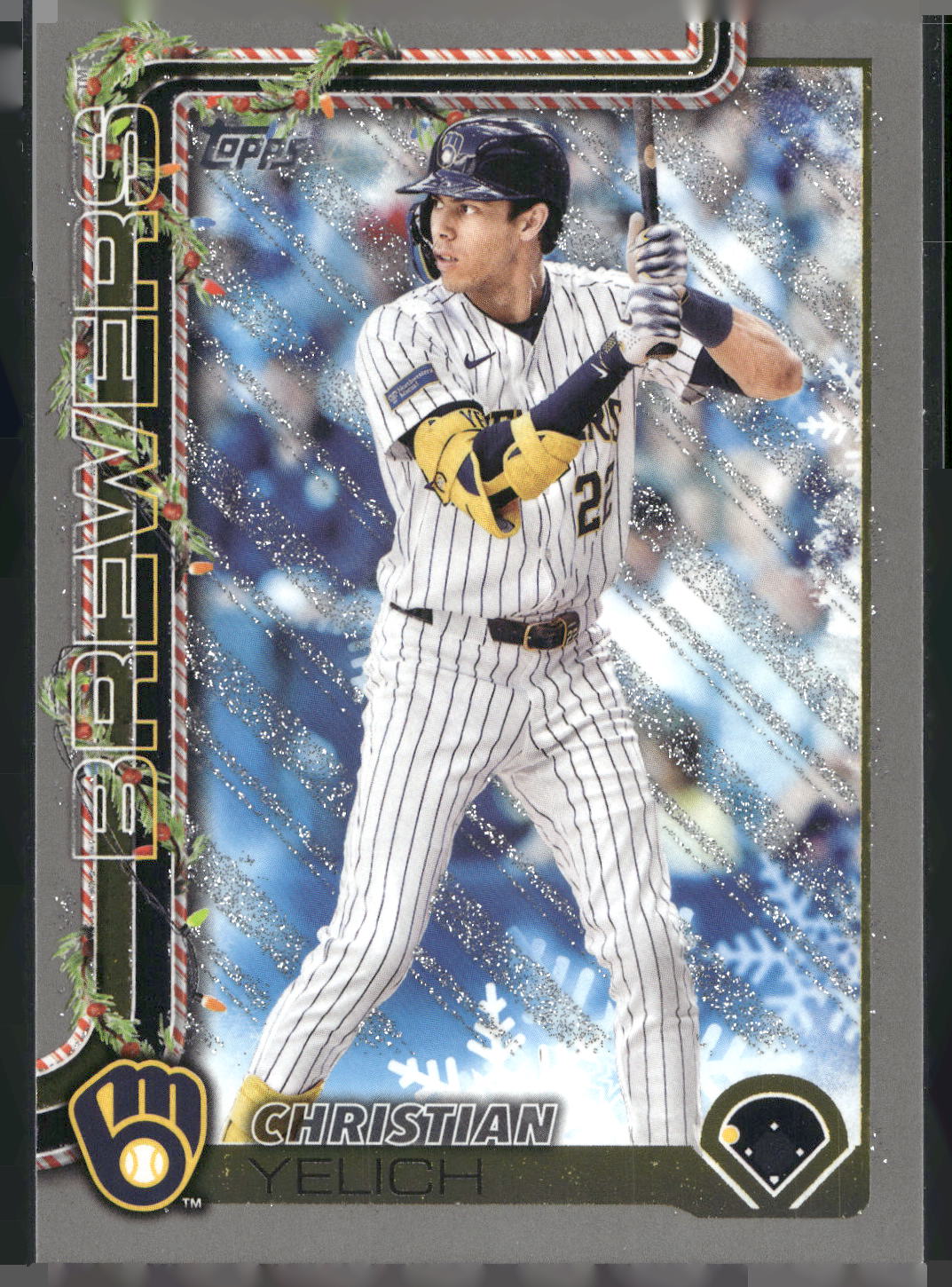 2025 Topps Holiday #H25 Christian Yelich Silver Glitter Holiday