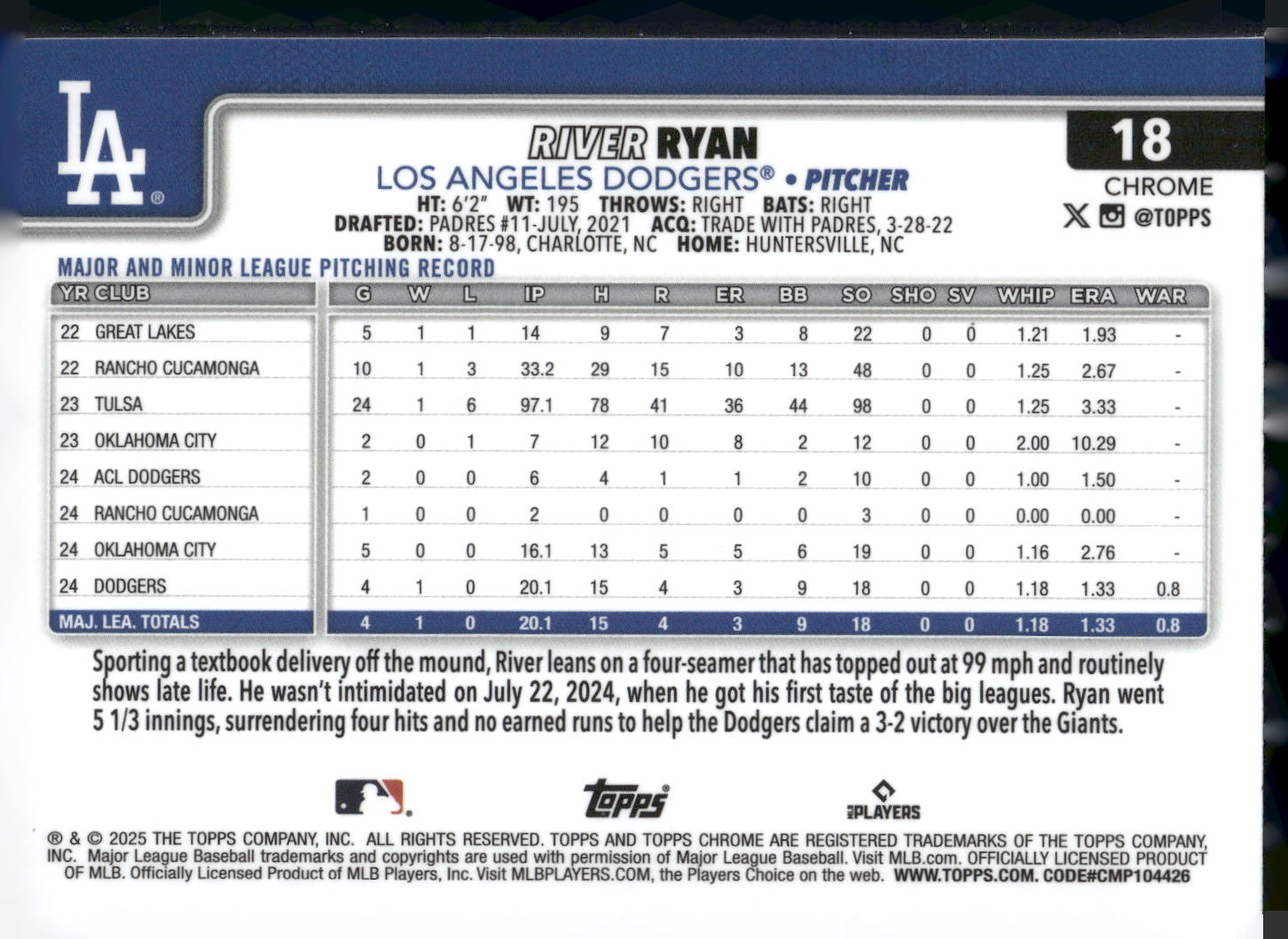 2025 Topps Chrome #18 River Ryan RayWave Refractors