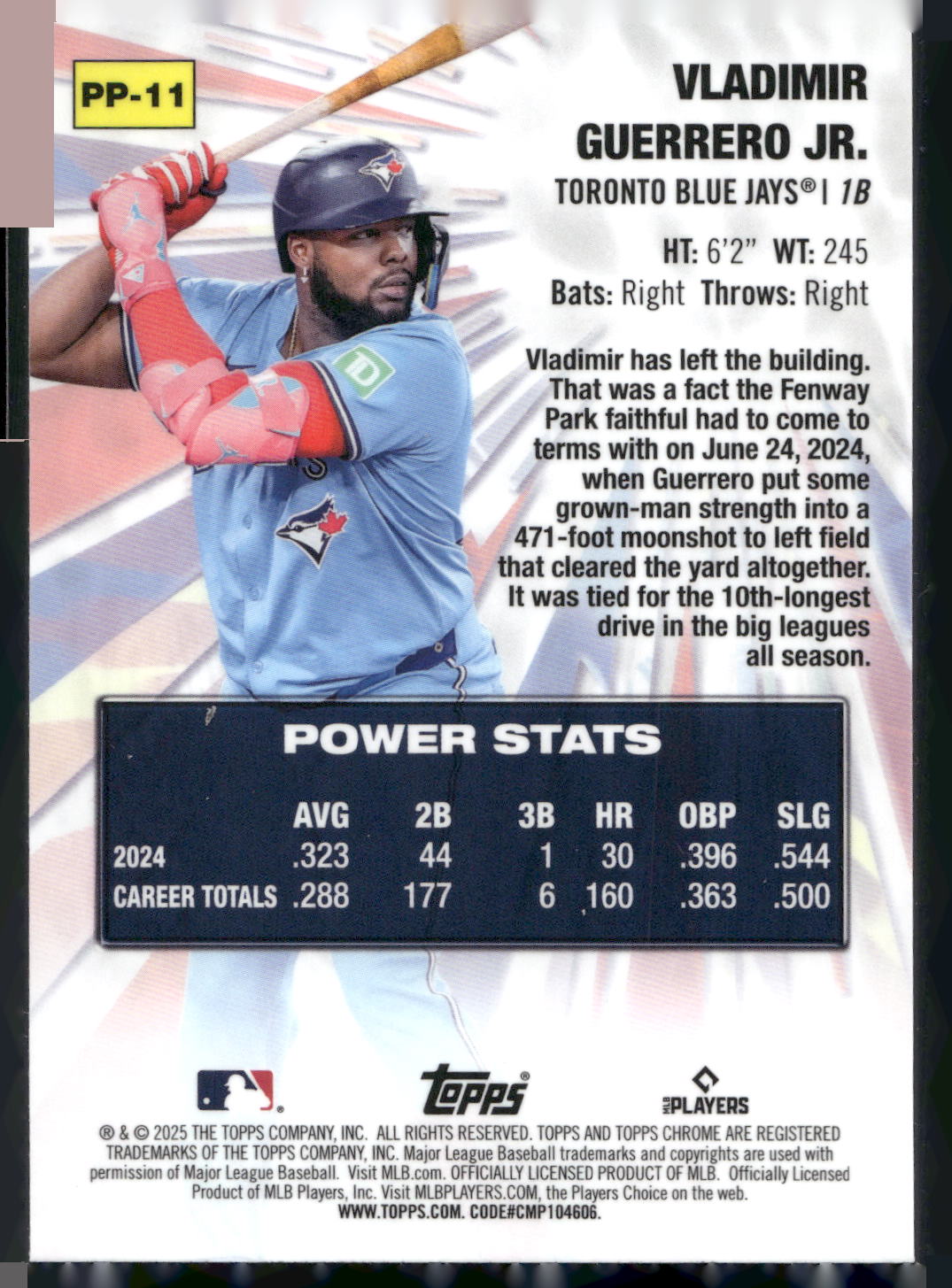 2025 Topps Chrome #PP-11 Vladimir Guerrero Jr. Power Players