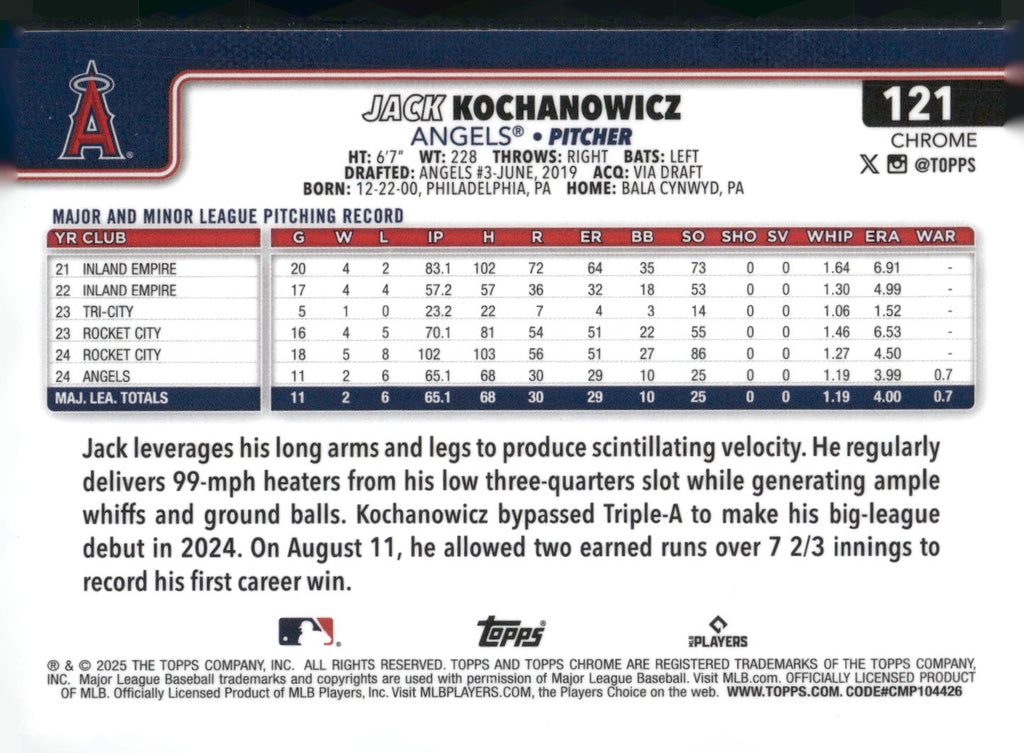 2025 Topps Chrome #121 Jack Kochanowicz X-Fractors