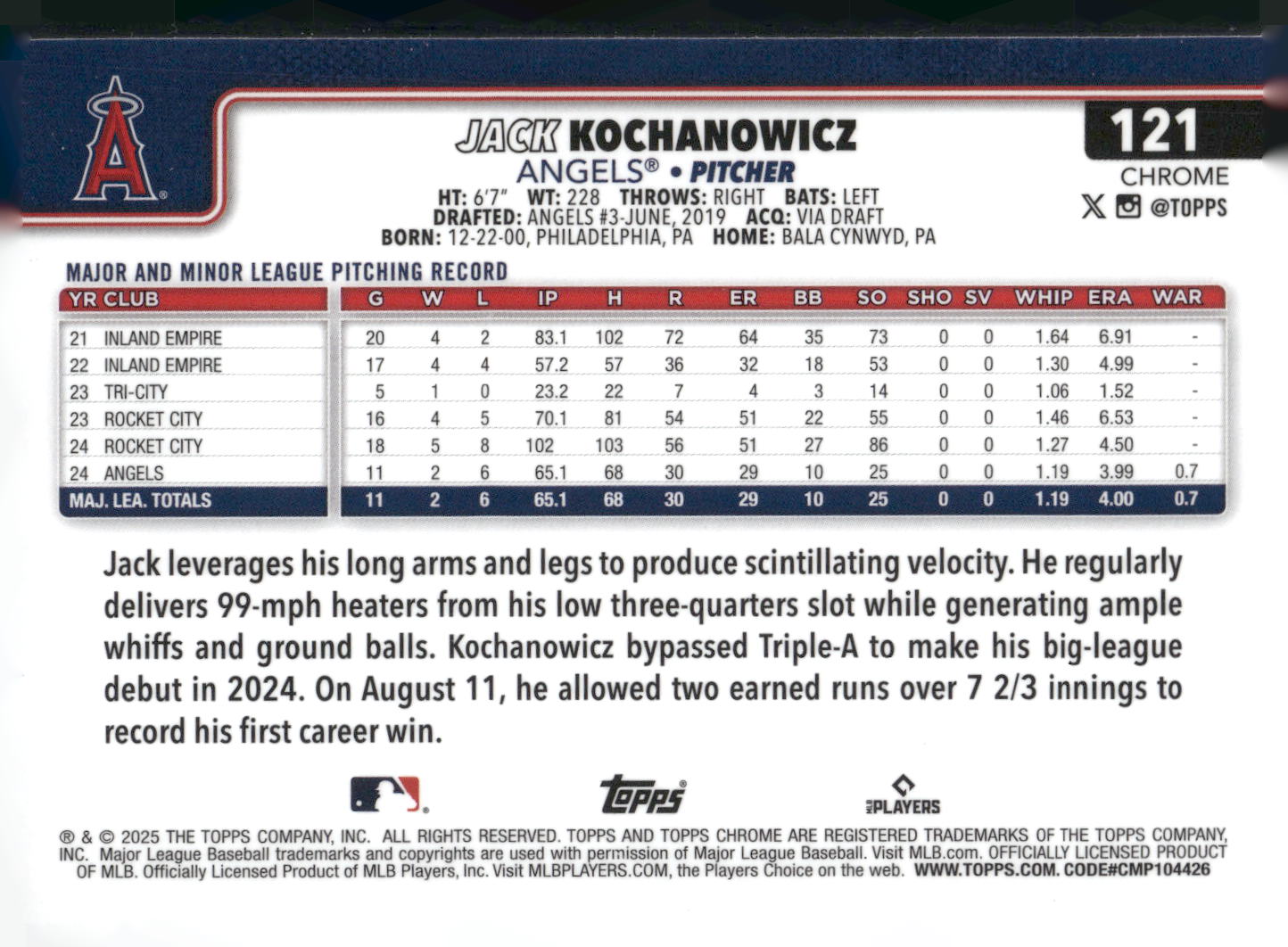 2025 Topps Chrome #121 Jack Kochanowicz X-Fractors