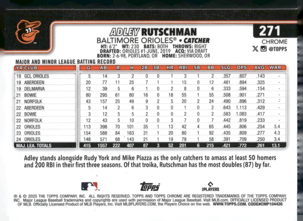 2025 Topps Chrome #271 Adley Rutschman X-Fractors