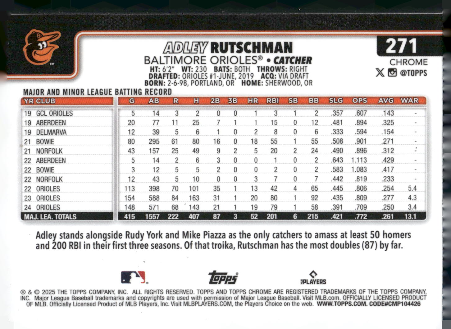 2025 Topps Chrome #271 Adley Rutschman X-Fractors