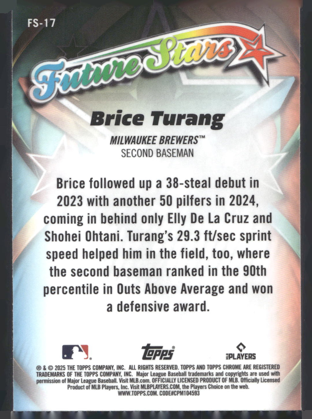 2025 Topps Chrome #FS-17 Brice Turang Future Stars