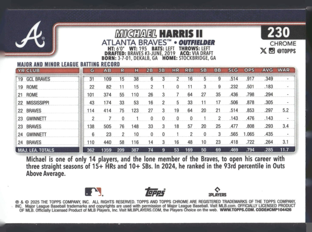 2025 Topps Chrome #230 Michael Harris II Sepia Refractors