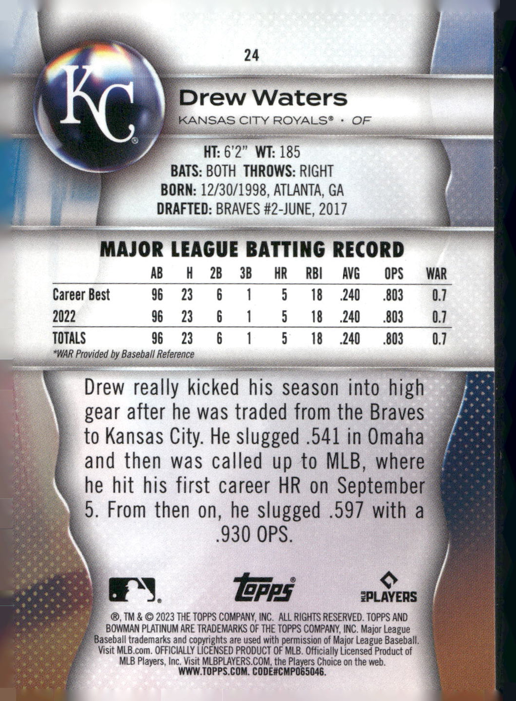 2023 Bowman Platinum #24 Drew Waters