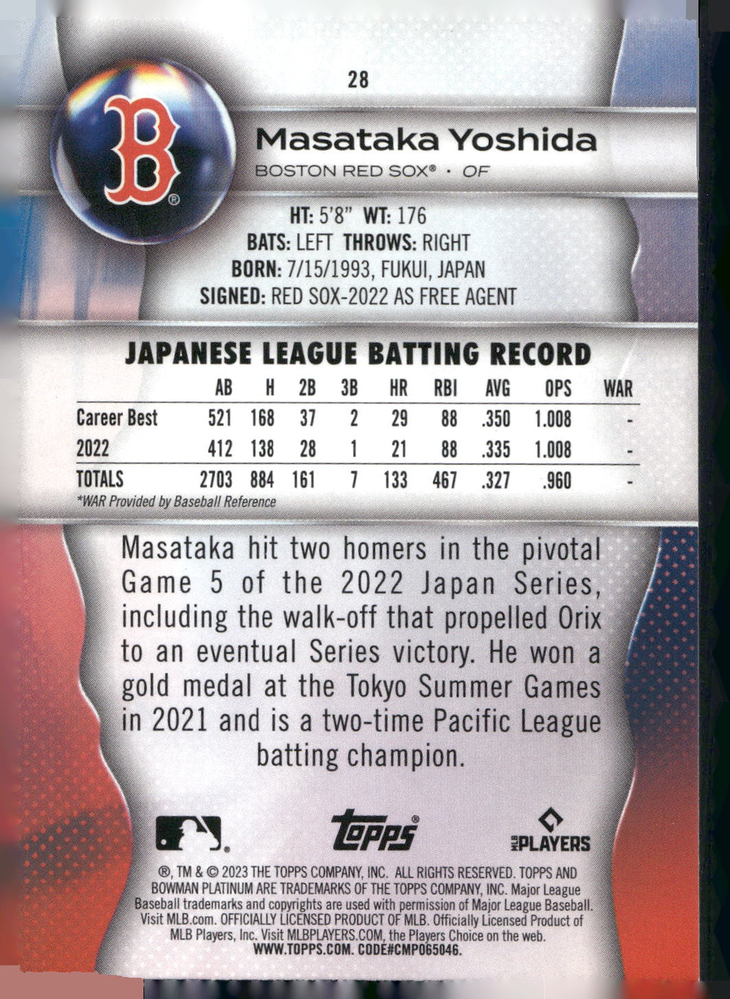 2023 Bowman Platinum #28 Masataka Yoshida