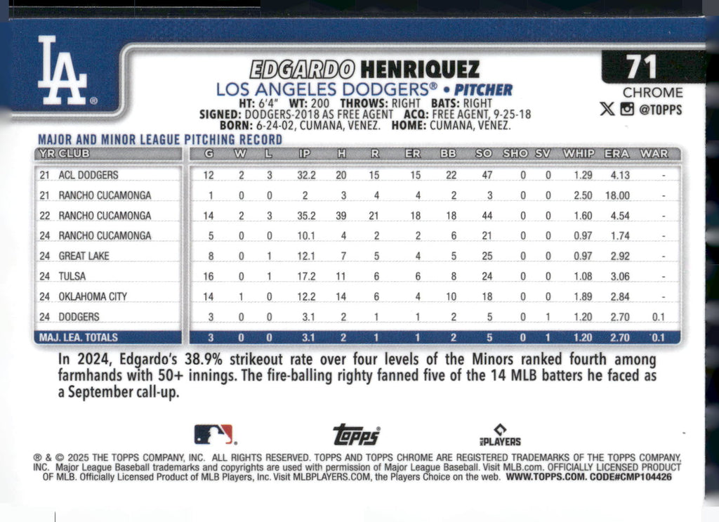 2025 Topps Chrome #71 Edgardo Henriquez