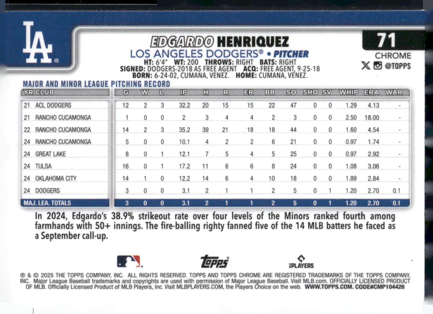 2025 Topps Chrome #71 Edgardo Henriquez