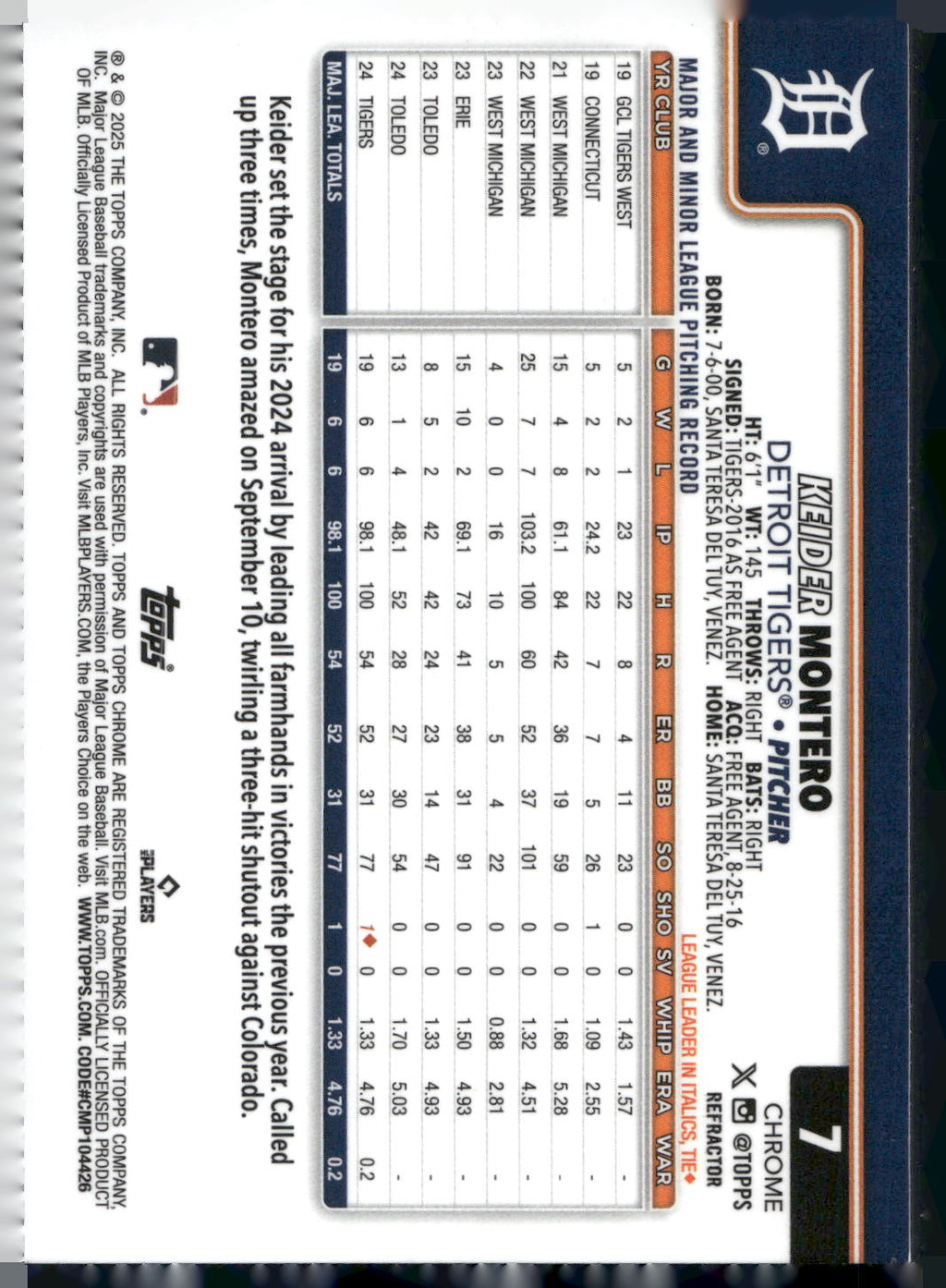 2025 Topps Chrome #7 Keider Montero