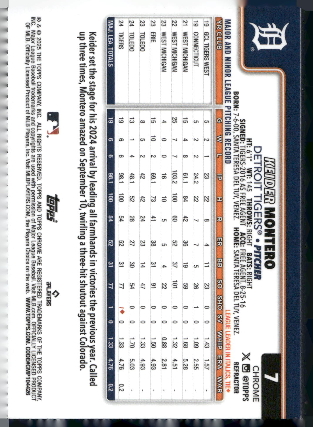 2025 Topps Chrome #7 Keider Montero